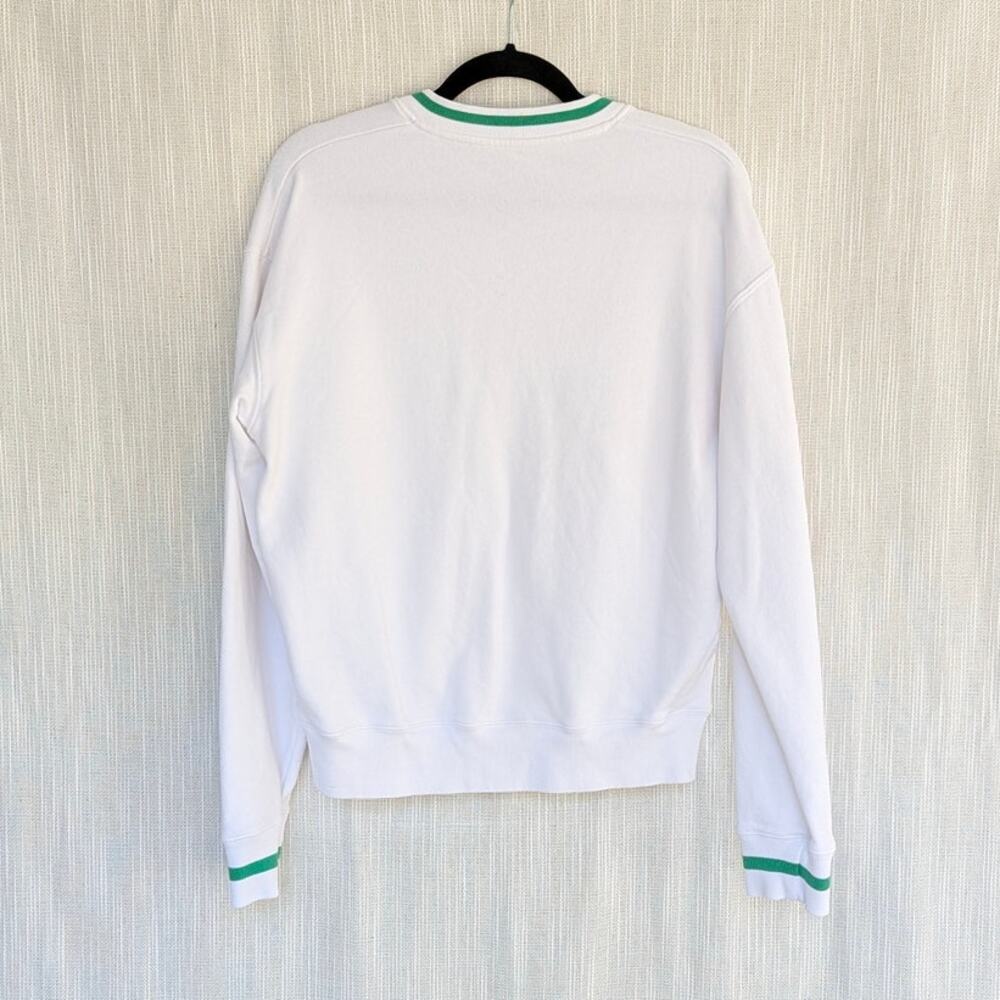 Sporty & Rich Women's White V-Neck Sweatshirt with Green Trim - Picture 3 of 7